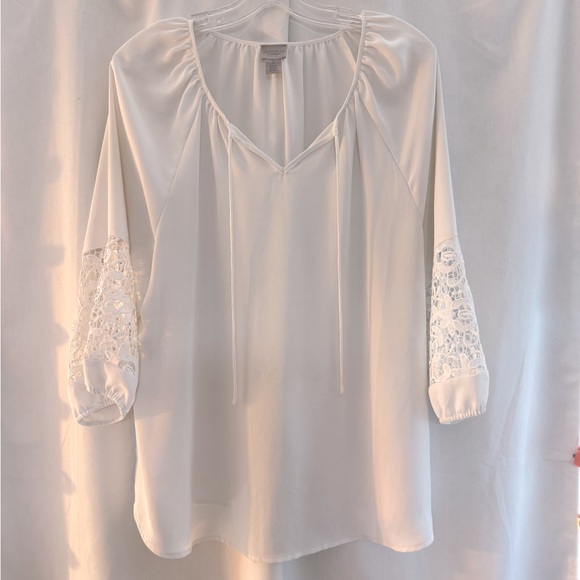 Chico's White Embellished Relaxed Blouse - Picture 1 of 4